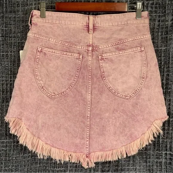 FREE PEOPLE Pink Asymmetrical Raw Hem Mini Skirt Waist Size 27 #754 - Picture 2 of 10